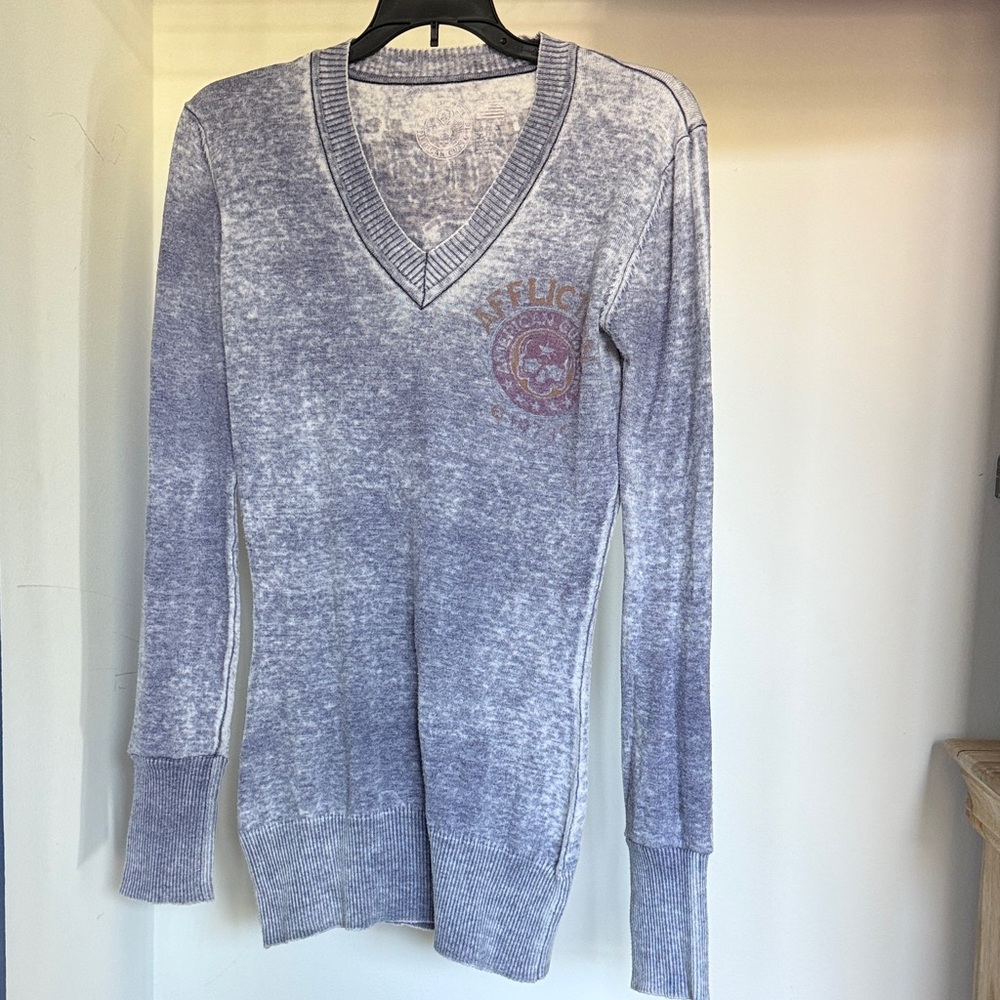 Affliction Heathered Gray V-Neck Sweater